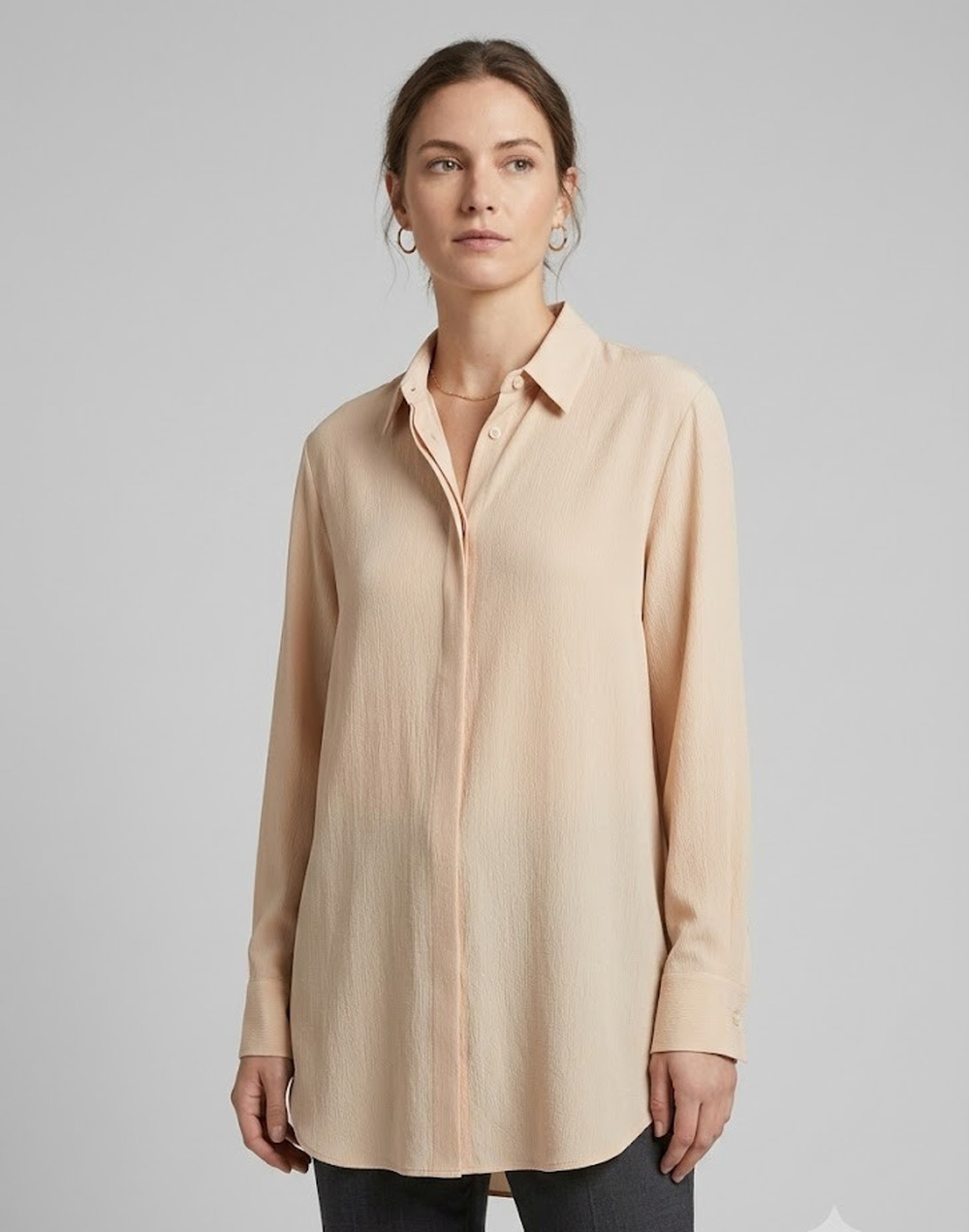 Theory Cotton Long Sleeve Button Up Shirt Beige Womens Large New